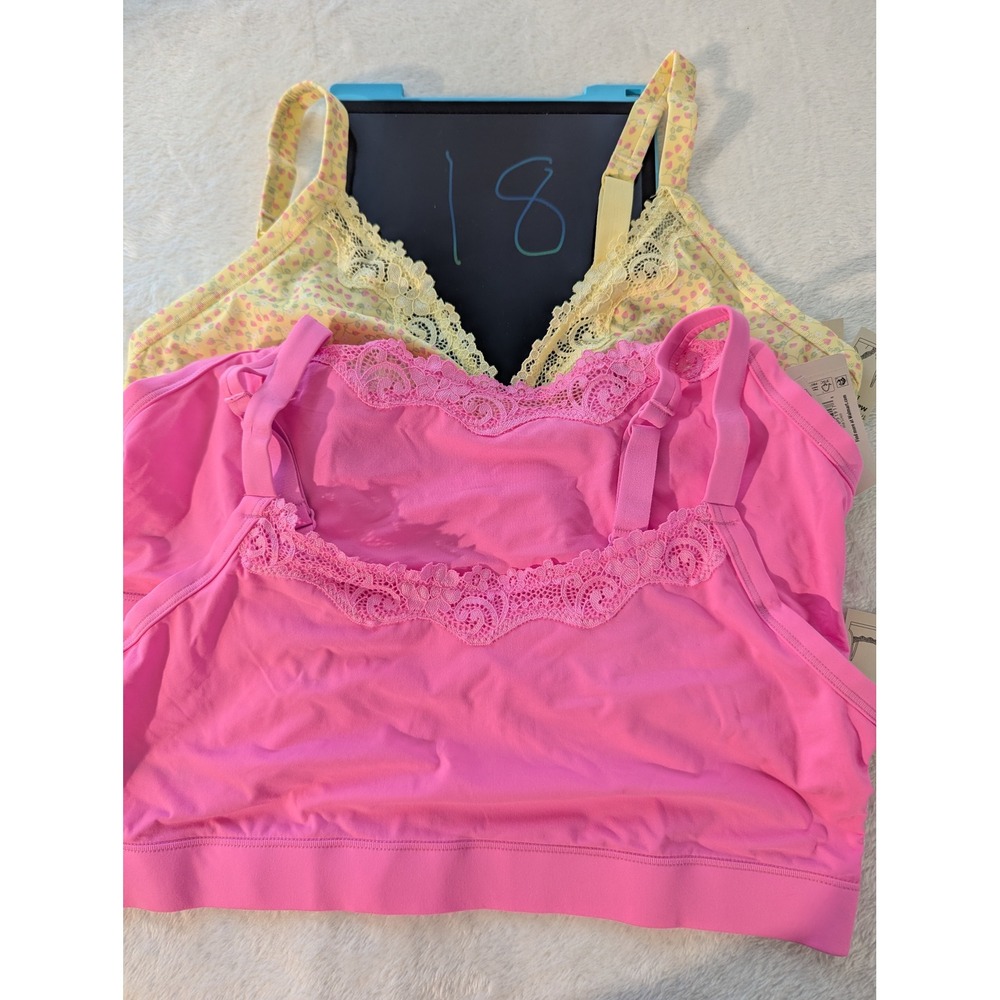 No Boundaries Bralette Set Womens XL Pink Yellow Floral New 2 Pack Scoop Lace